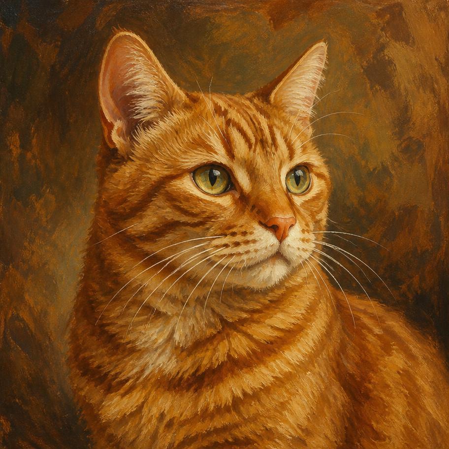 Retrato de mascota a pedido: gato atigrado naranja pintado al óleo